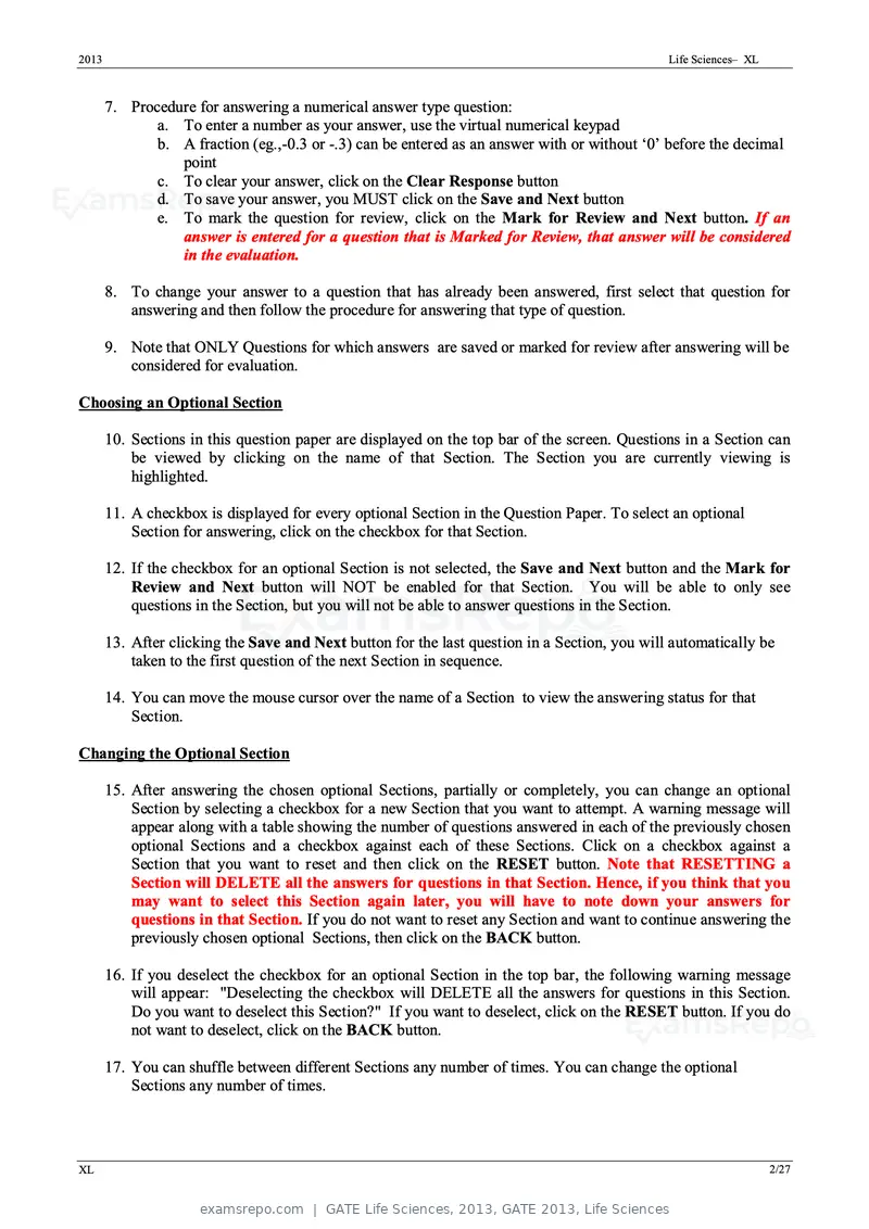 GATE Life Sciences 2013 question paper, GATE 2013, Life Sciences, page 2 of 27