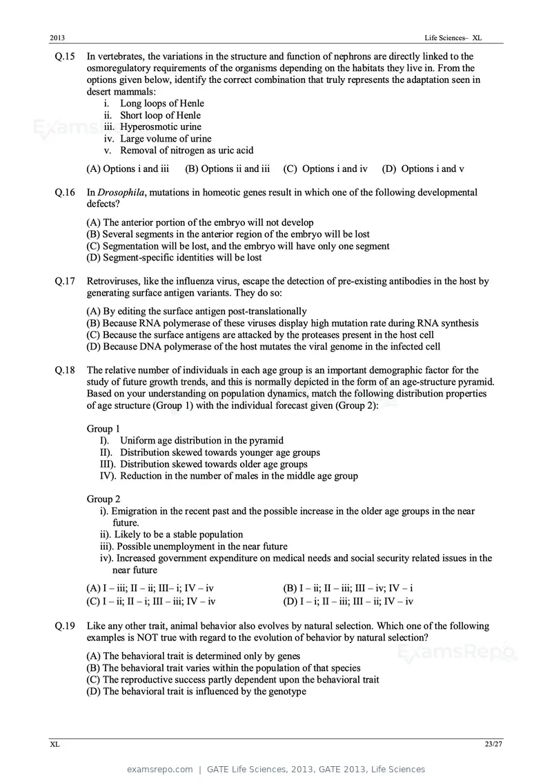 GATE Life Sciences 2013 question paper, GATE 2013, Life Sciences, page 23 of 27