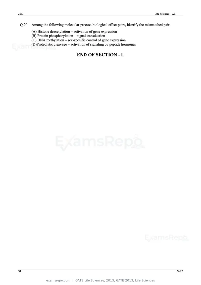 GATE Life Sciences 2013 question paper, GATE 2013, Life Sciences, page 24 of 27