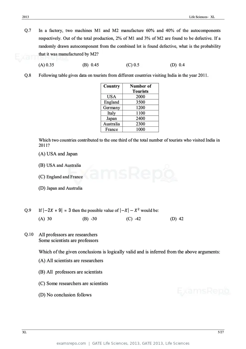 GATE Life Sciences 2013 question paper, GATE 2013, Life Sciences, page 5 of 27