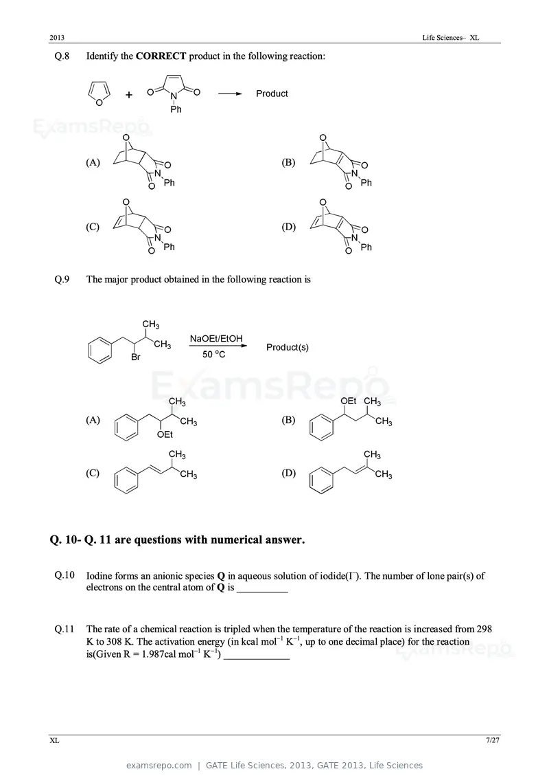 GATE Life Sciences 2013 question paper, GATE 2013, Life Sciences, page 7 of 27