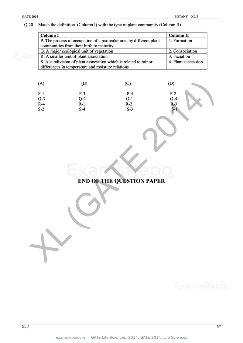 GATE Life Sciences 2014 question paper, GATE 2014, Life Sciences, page 21 of 33