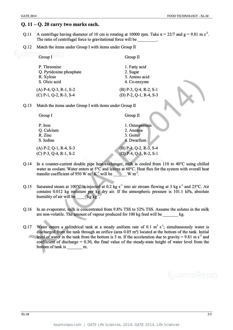 GATE Life Sciences 2014 question paper, GATE 2014, Life Sciences, page 30 of 33