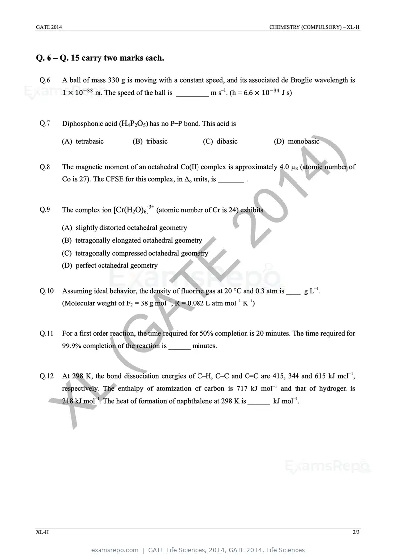 GATE Life Sciences 2014 question paper, GATE 2014, Life Sciences, page 8 of 33