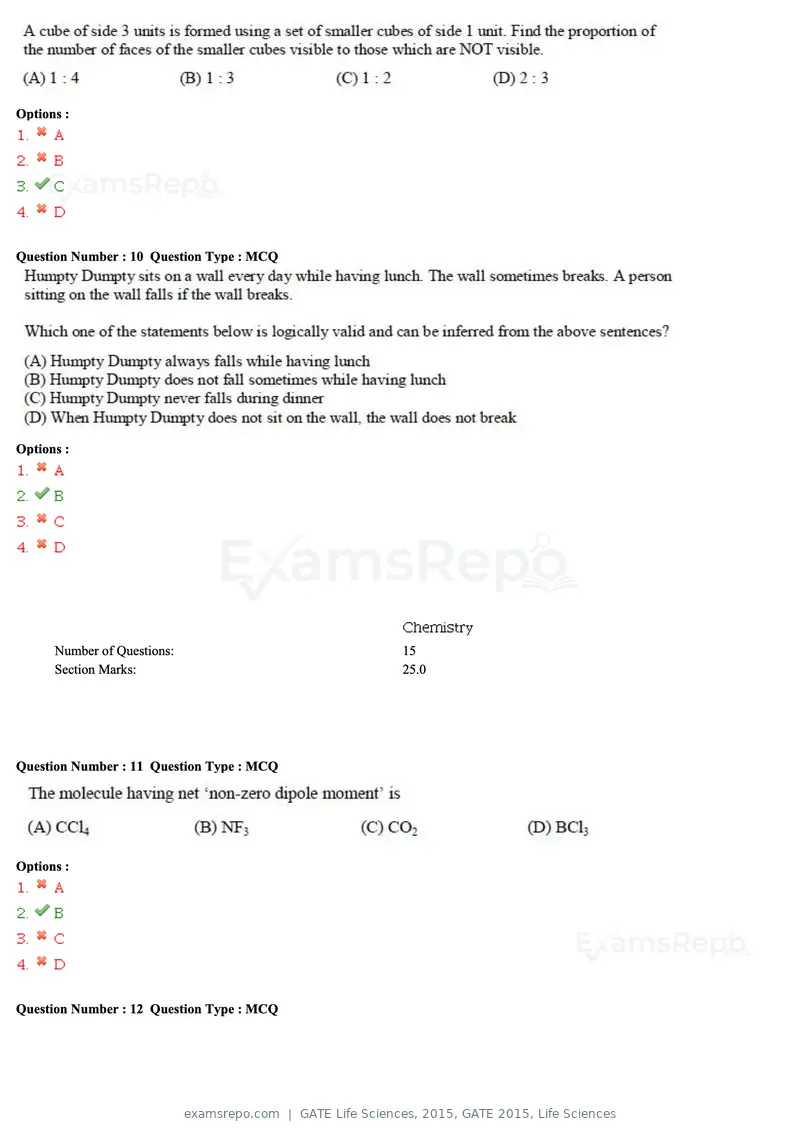 GATE Life Sciences 2015 question paper, GATE 2015, Life Sciences, page 4 of 40