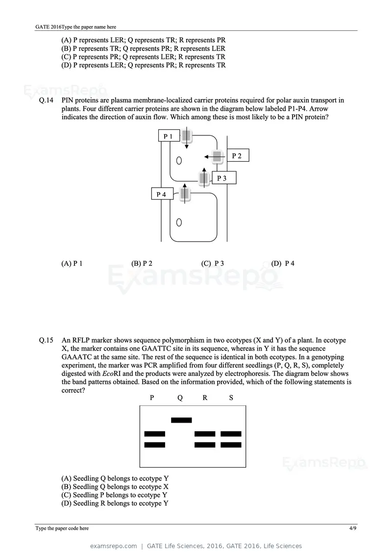 GATE Life Sciences 2016 question paper, GATE 2016, Life Sciences, page 14 of 31