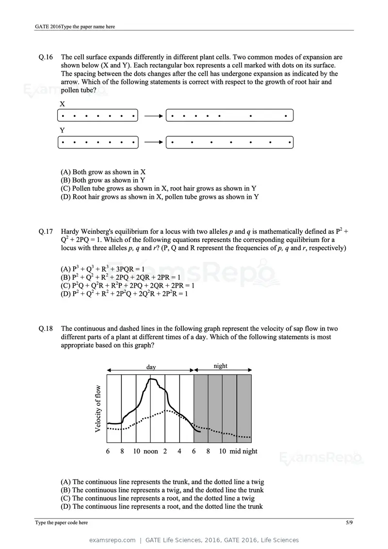 GATE Life Sciences 2016 question paper, GATE 2016, Life Sciences, page 15 of 31