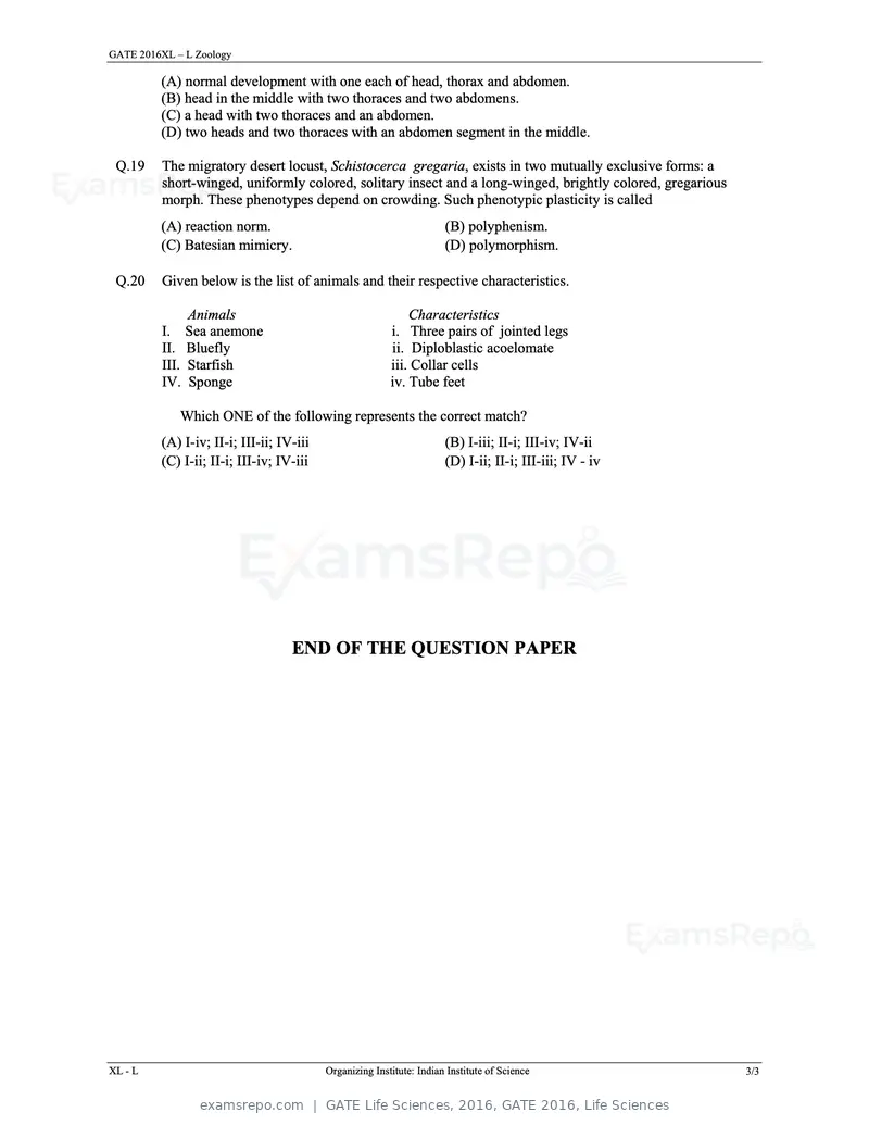 GATE Life Sciences 2016 question paper, GATE 2016, Life Sciences, page 24 of 31