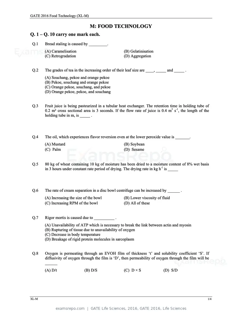 GATE Life Sciences 2016 question paper, GATE 2016, Life Sciences, page 25 of 31