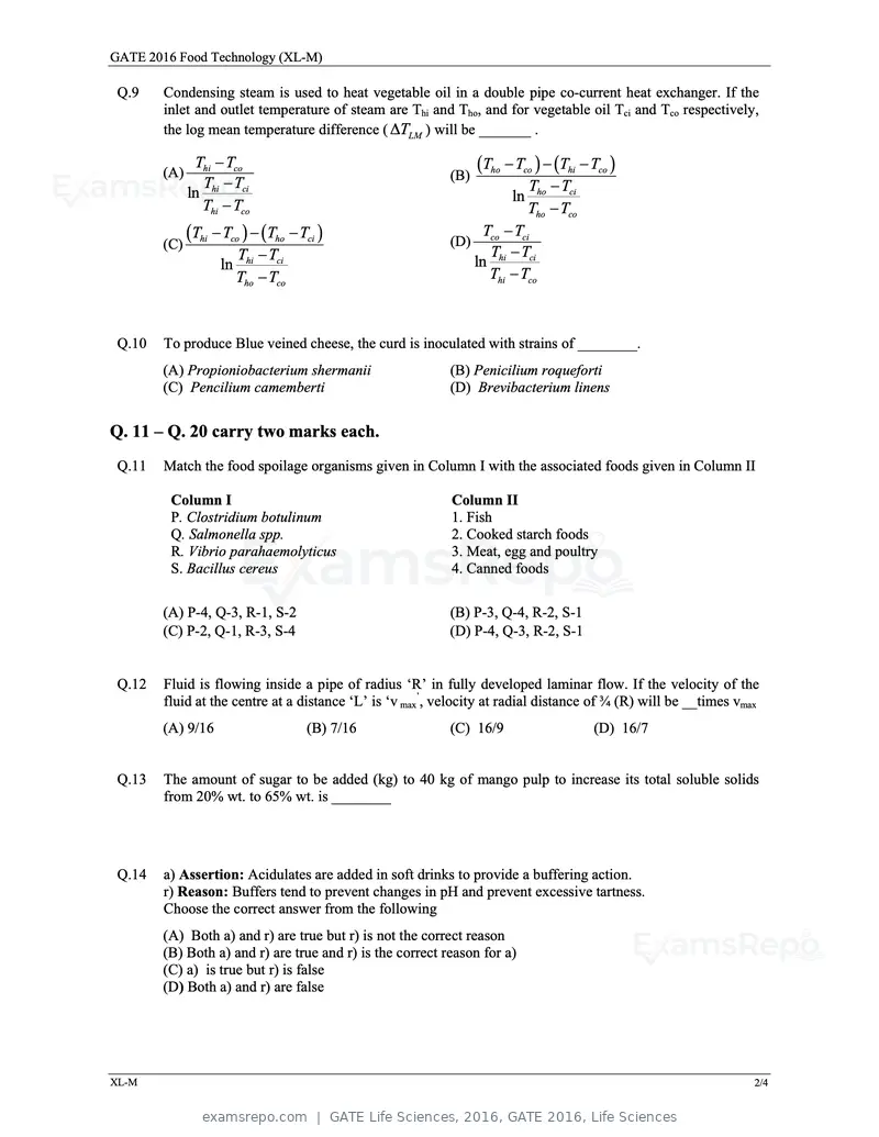 GATE Life Sciences 2016 question paper, GATE 2016, Life Sciences, page 26 of 31