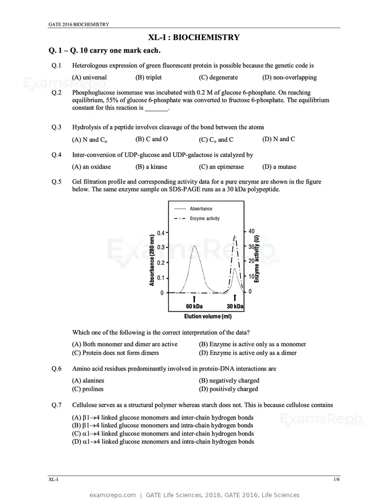 GATE Life Sciences 2016 question paper, GATE 2016, Life Sciences, page 7 of 31