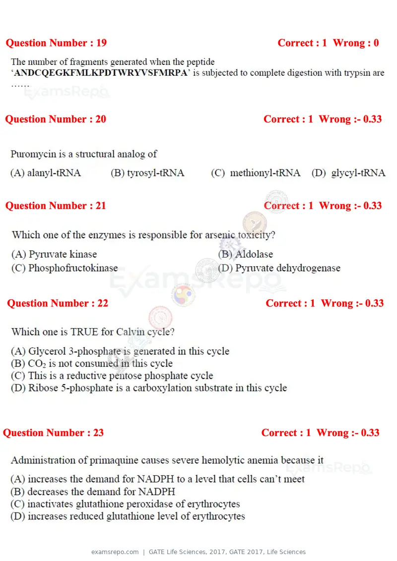 GATE Life Sciences 2017 question paper, GATE 2017, Life Sciences, page 11 of 59