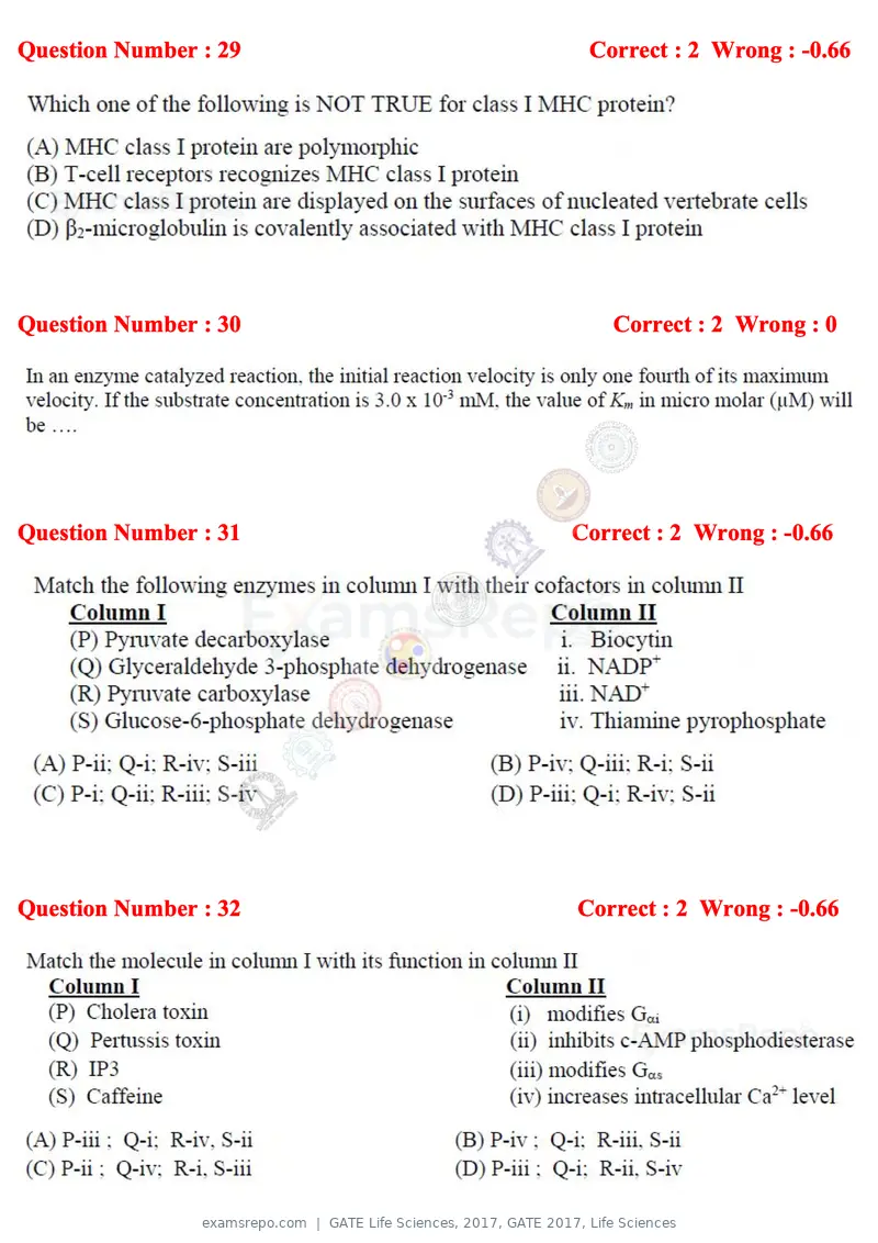 GATE Life Sciences 2017 question paper, GATE 2017, Life Sciences, page 13 of 59