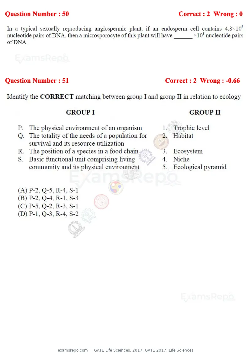 GATE Life Sciences 2017 question paper, GATE 2017, Life Sciences, page 23 of 59