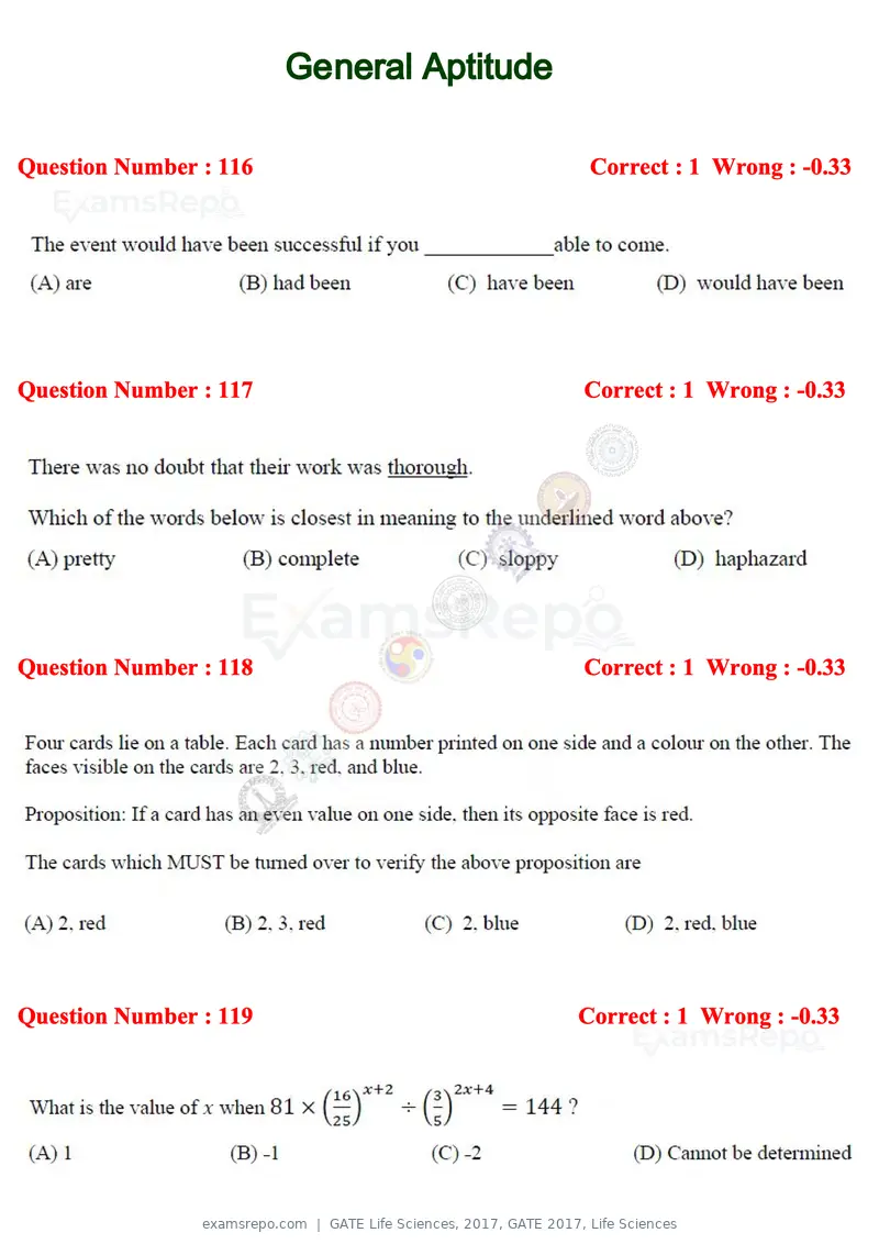 GATE Life Sciences 2017 question paper, GATE 2017, Life Sciences, page 26 of 59