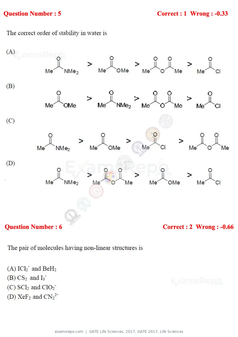 GATE Life Sciences 2017 question paper, GATE 2017, Life Sciences, page 3 of 59