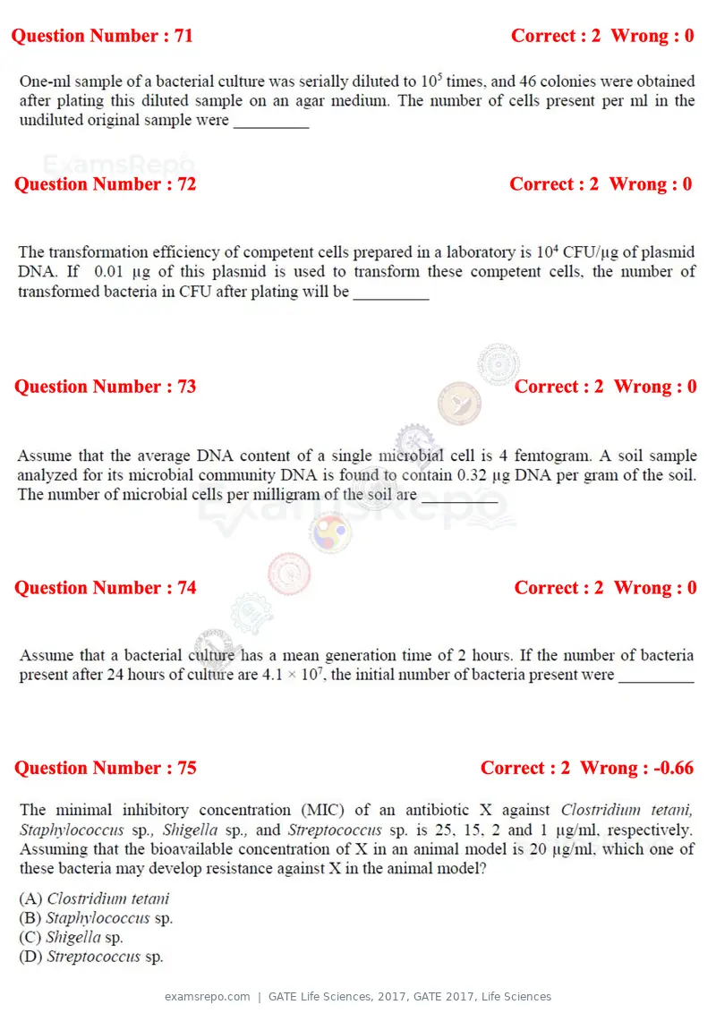 GATE Life Sciences 2017 question paper, GATE 2017, Life Sciences, page 34 of 59