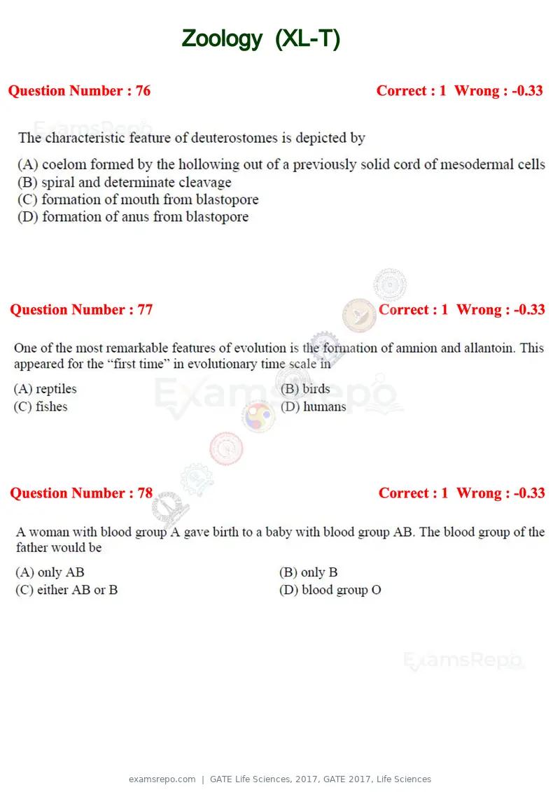 GATE Life Sciences 2017 question paper, GATE 2017, Life Sciences, page 38 of 59