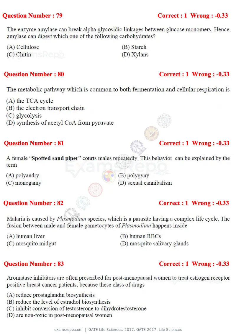 GATE Life Sciences 2017 question paper, GATE 2017, Life Sciences, page 39 of 59