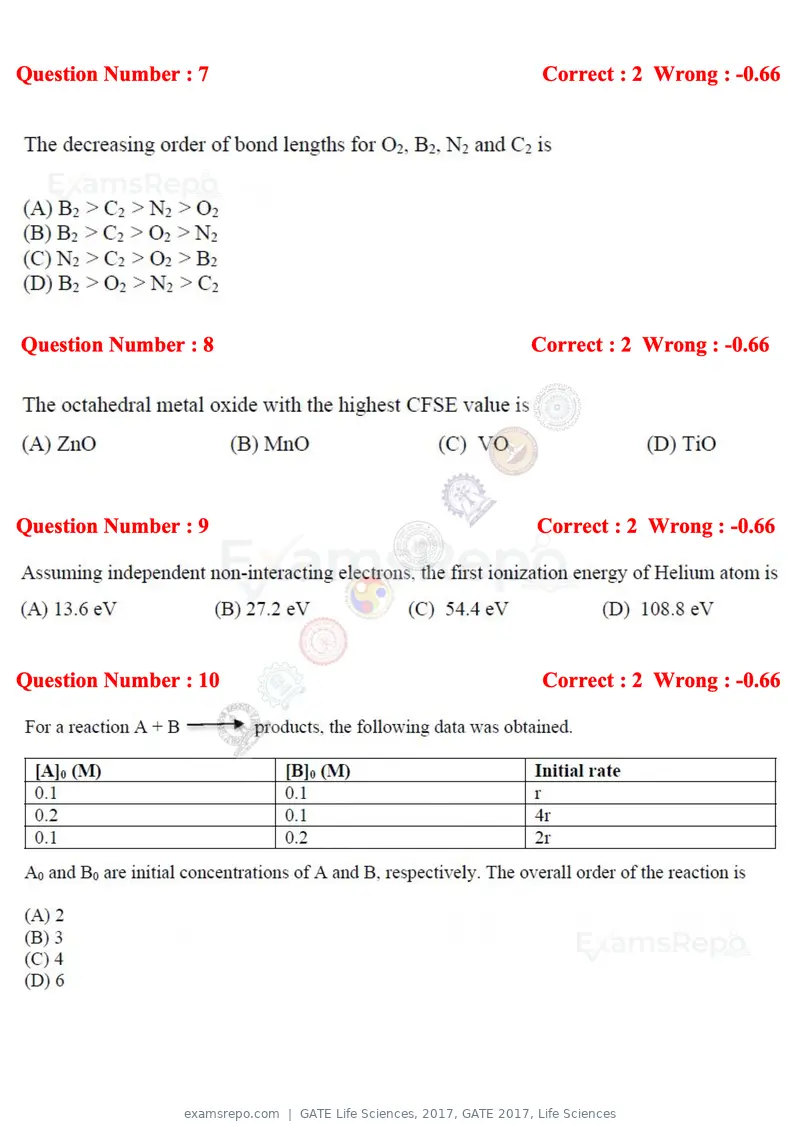 GATE Life Sciences 2017 question paper, GATE 2017, Life Sciences, page 4 of 59
