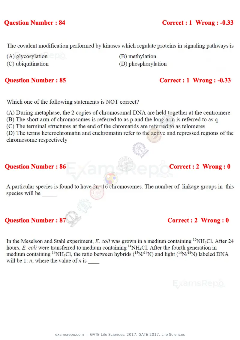 GATE Life Sciences 2017 question paper, GATE 2017, Life Sciences, page 40 of 59