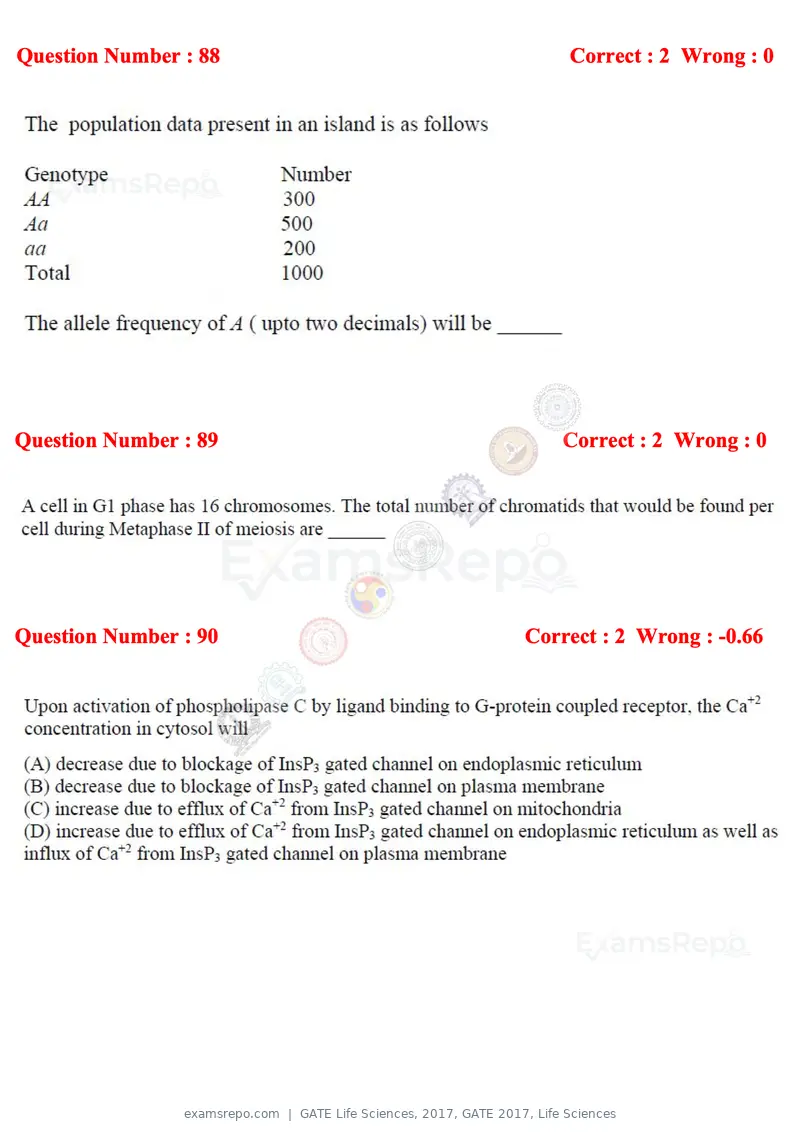 GATE Life Sciences 2017 question paper, GATE 2017, Life Sciences, page 41 of 59