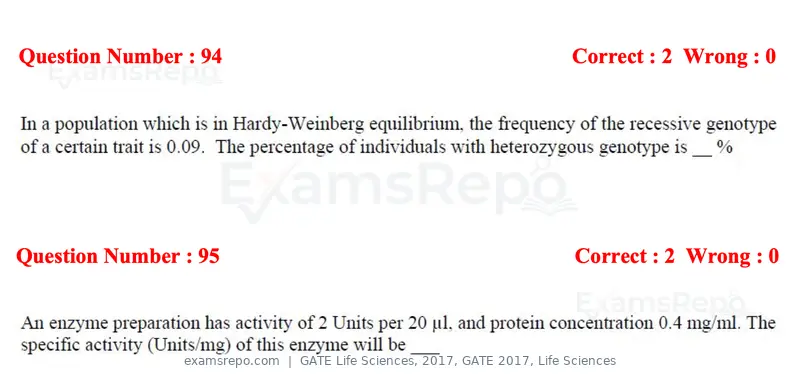 GATE Life Sciences 2017 question paper, GATE 2017, Life Sciences, page 43 of 59