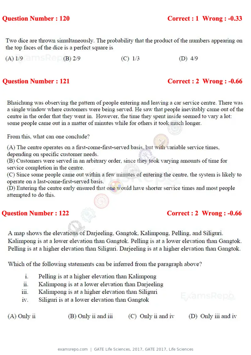 GATE Life Sciences 2017 question paper, GATE 2017, Life Sciences, page 45 of 59