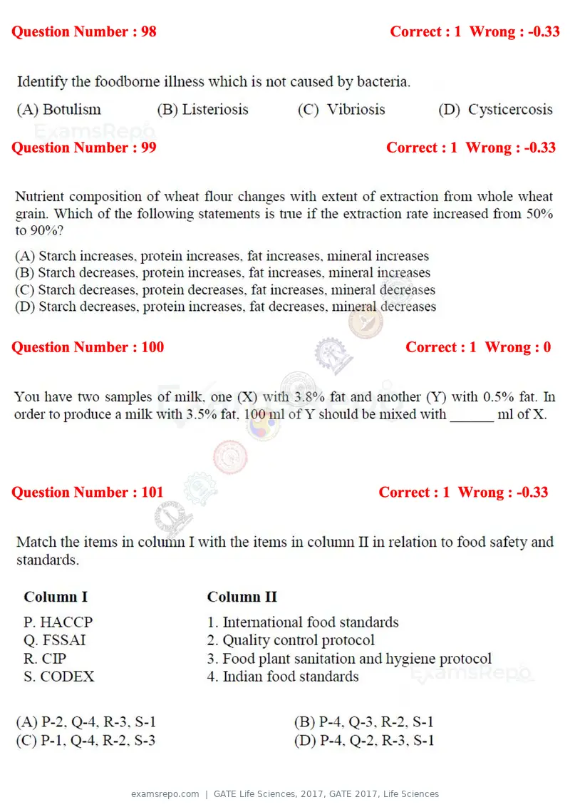 GATE Life Sciences 2017 question paper, GATE 2017, Life Sciences, page 48 of 59