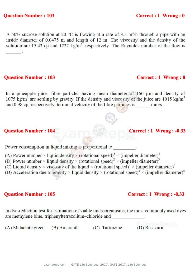 GATE Life Sciences 2017 question paper, GATE 2017, Life Sciences, page 49 of 59