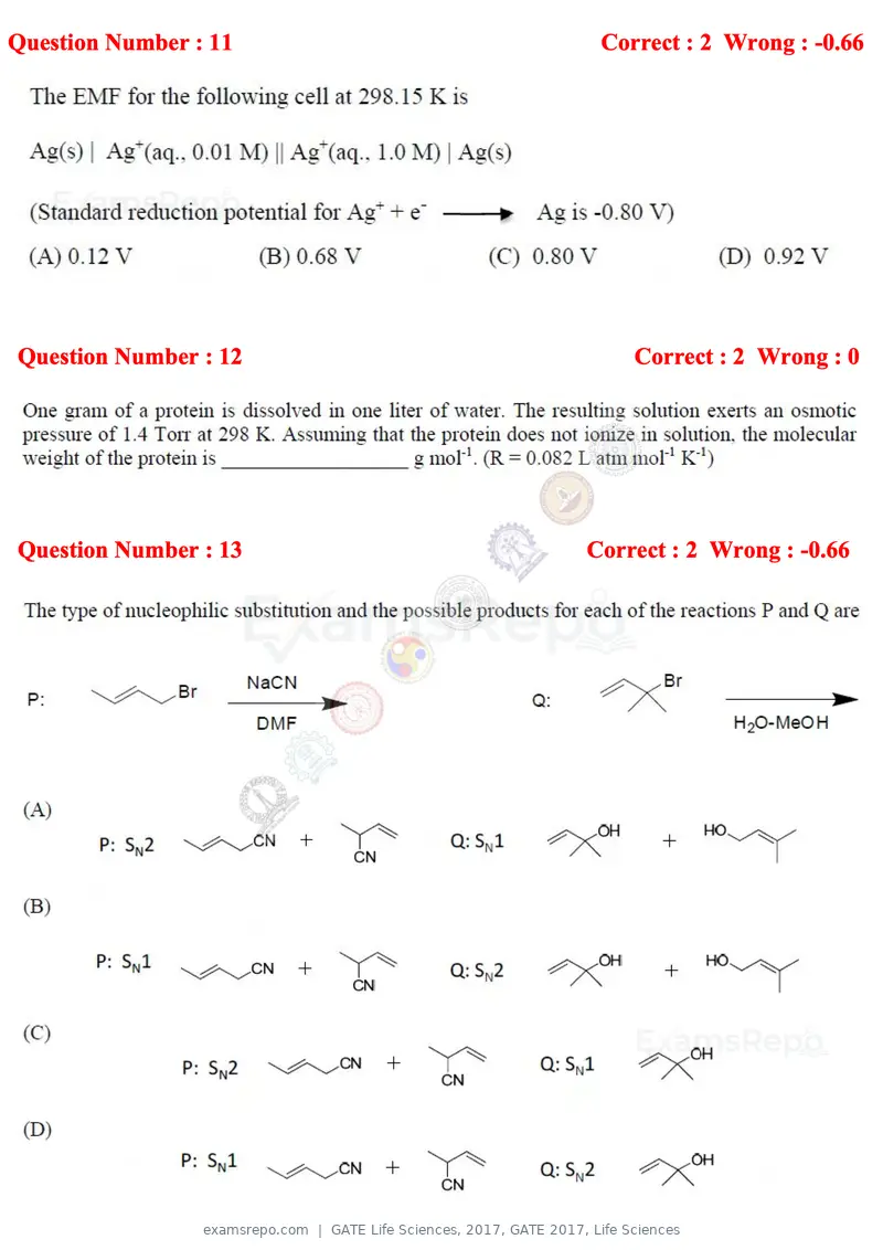 GATE Life Sciences 2017 question paper, GATE 2017, Life Sciences, page 5 of 59
