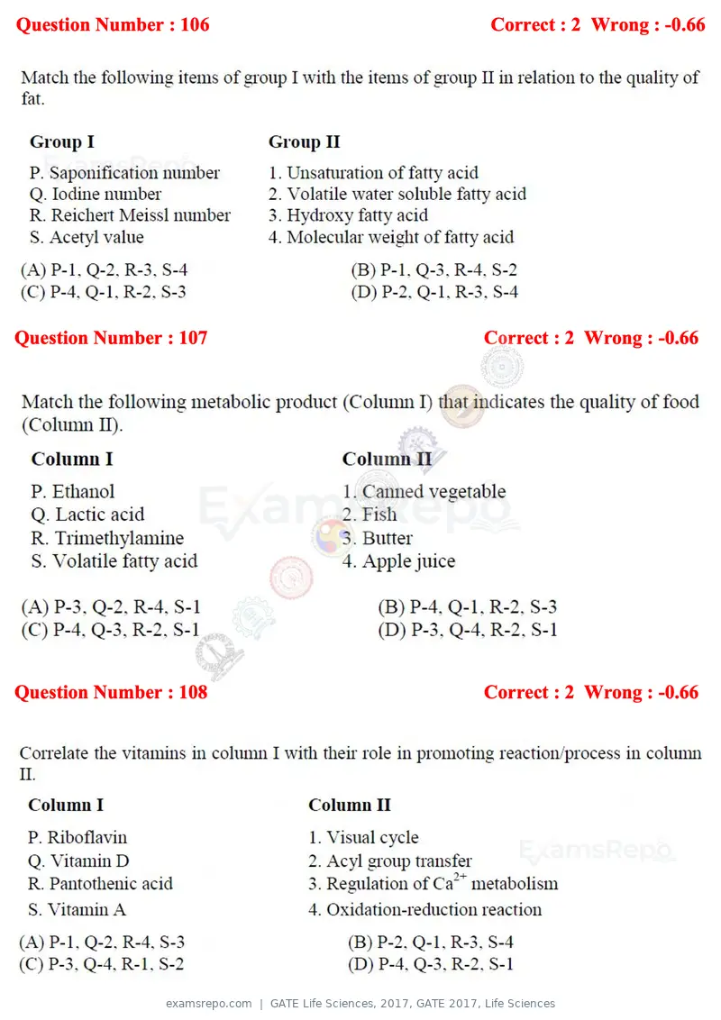 GATE Life Sciences 2017 question paper, GATE 2017, Life Sciences, page 50 of 59