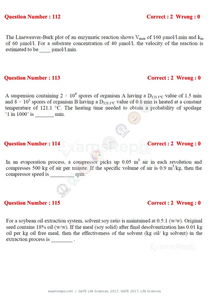 GATE Life Sciences 2017 question paper, GATE 2017, Life Sciences, page 52 of 59