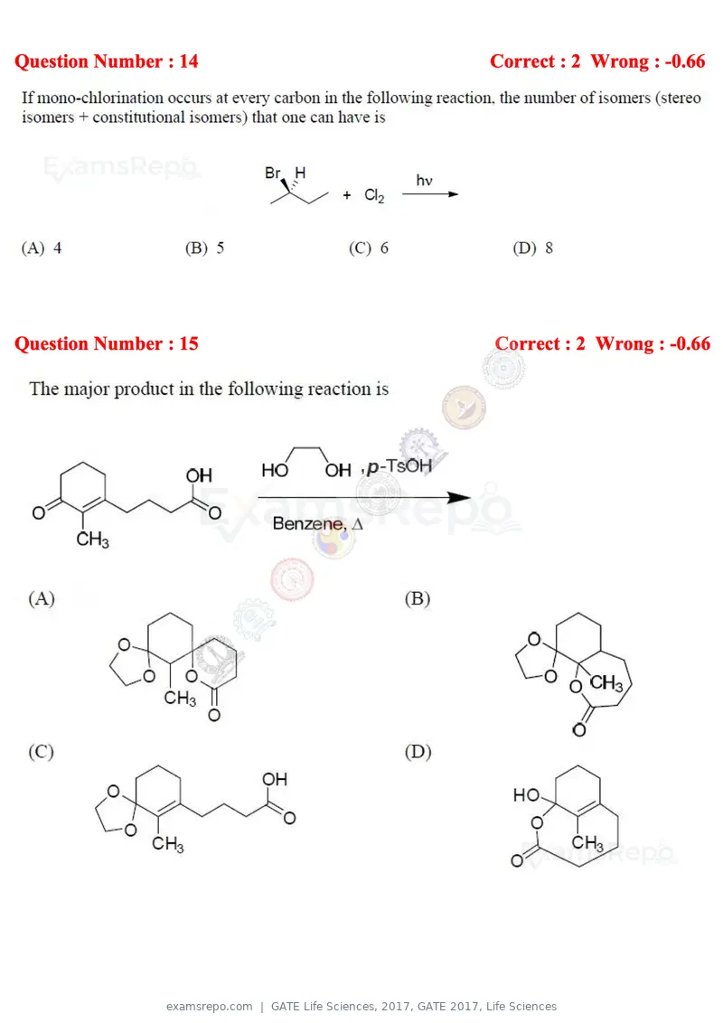 GATE Life Sciences 2017 question paper, GATE 2017, Life Sciences, page 6 of 59