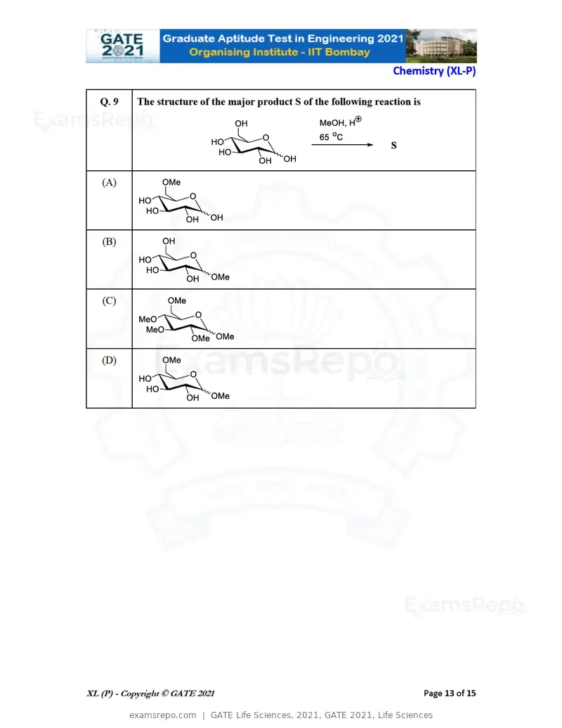 GATE Life Sciences 2021 question paper, GATE 2021, Life Sciences, page 13 of 67