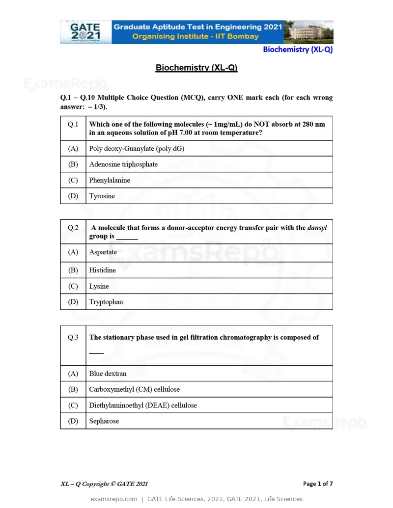 GATE Life Sciences 2021 question paper, GATE 2021, Life Sciences, page 18 of 67