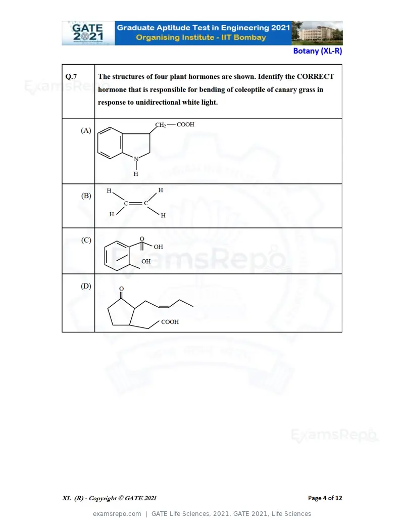 GATE Life Sciences 2021 question paper, GATE 2021, Life Sciences, page 29 of 67