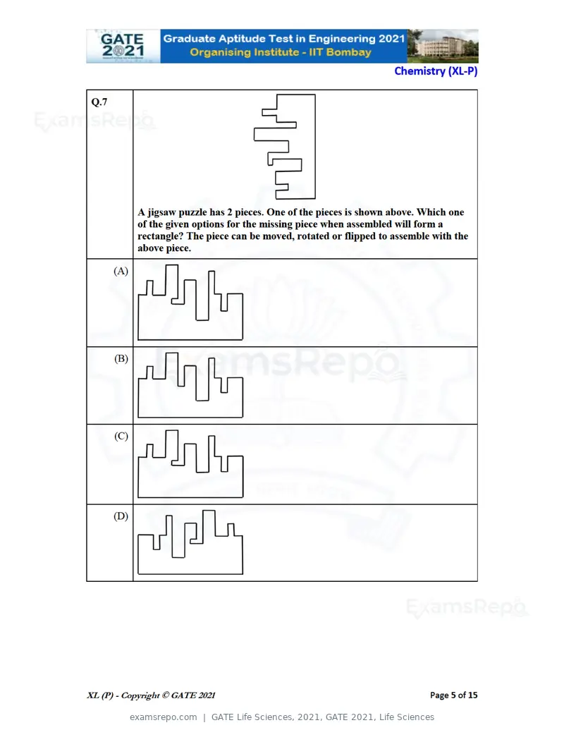 GATE Life Sciences 2021 question paper, GATE 2021, Life Sciences, page 5 of 67