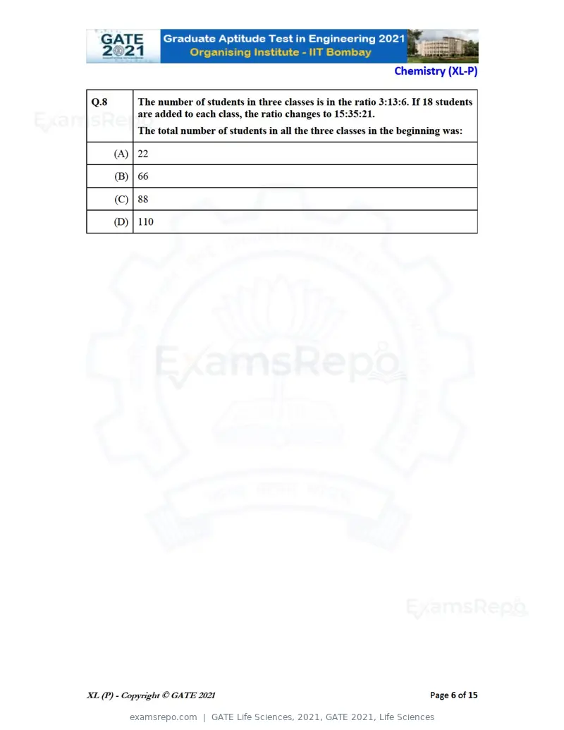 GATE Life Sciences 2021 question paper, GATE 2021, Life Sciences, page 6 of 67