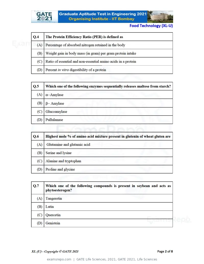 GATE Life Sciences 2021 question paper, GATE 2021, Life Sciences, page 60 of 67