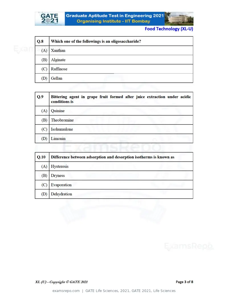 GATE Life Sciences 2021 question paper, GATE 2021, Life Sciences, page 61 of 67