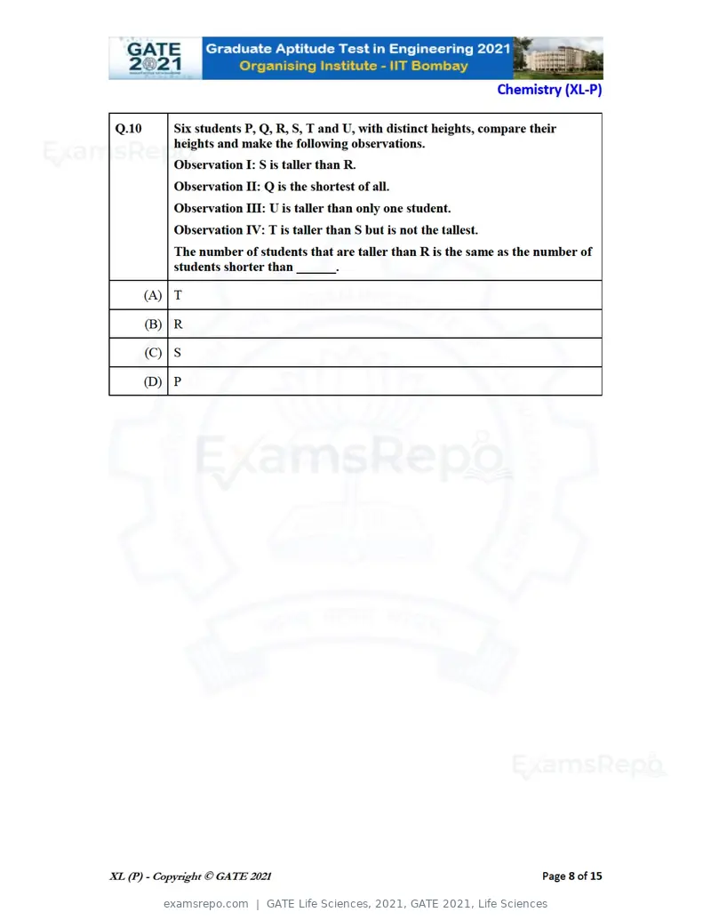 GATE Life Sciences 2021 question paper, GATE 2021, Life Sciences, page 8 of 67