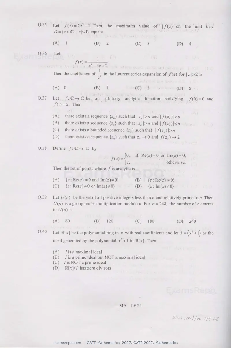 GATE Mathematics 2007 question paper, GATE 2007, Mathematics, page 10 of 20
