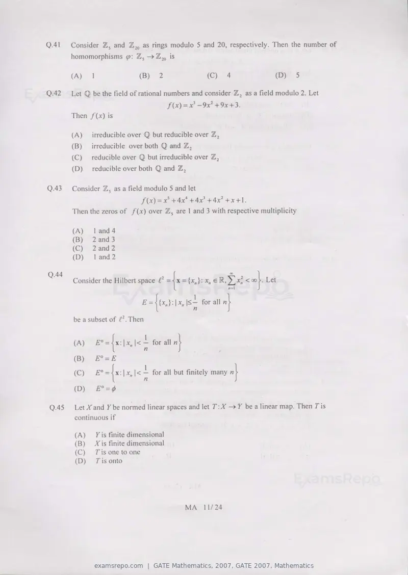GATE Mathematics 2007 question paper, GATE 2007, Mathematics, page 11 of 20
