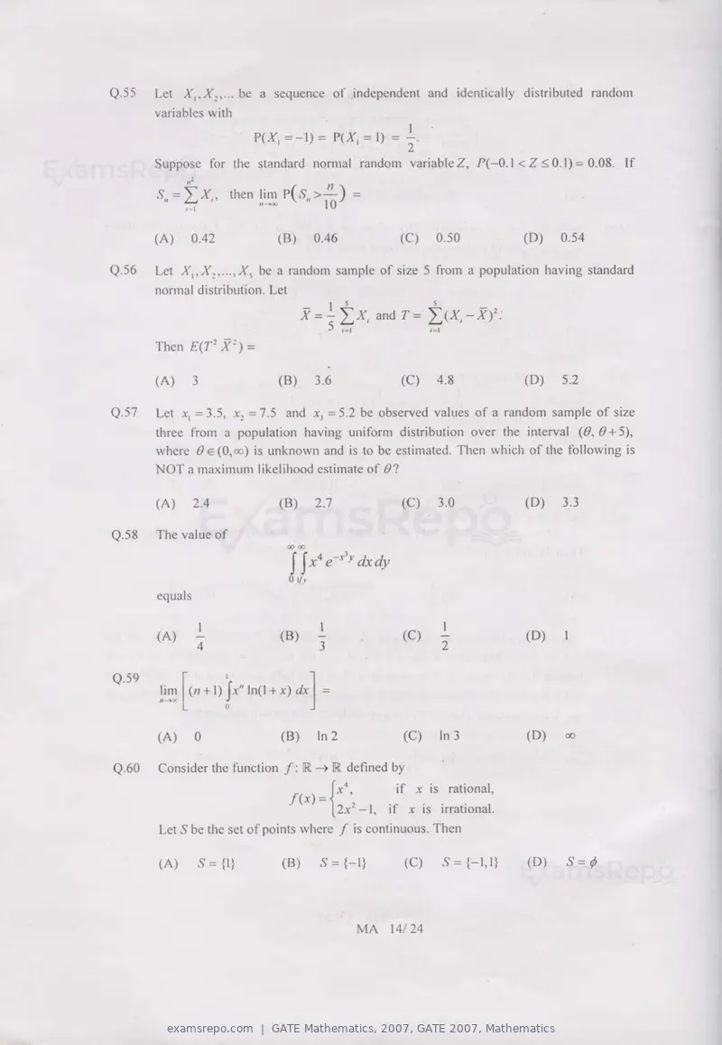 GATE Mathematics 2007 question paper, GATE 2007, Mathematics, page 14 of 20