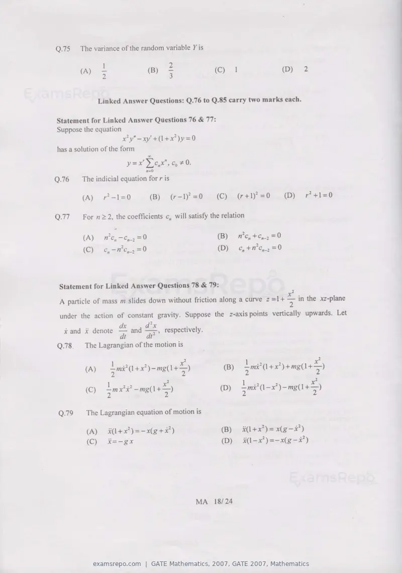 GATE Mathematics 2007 question paper, GATE 2007, Mathematics, page 18 of 20