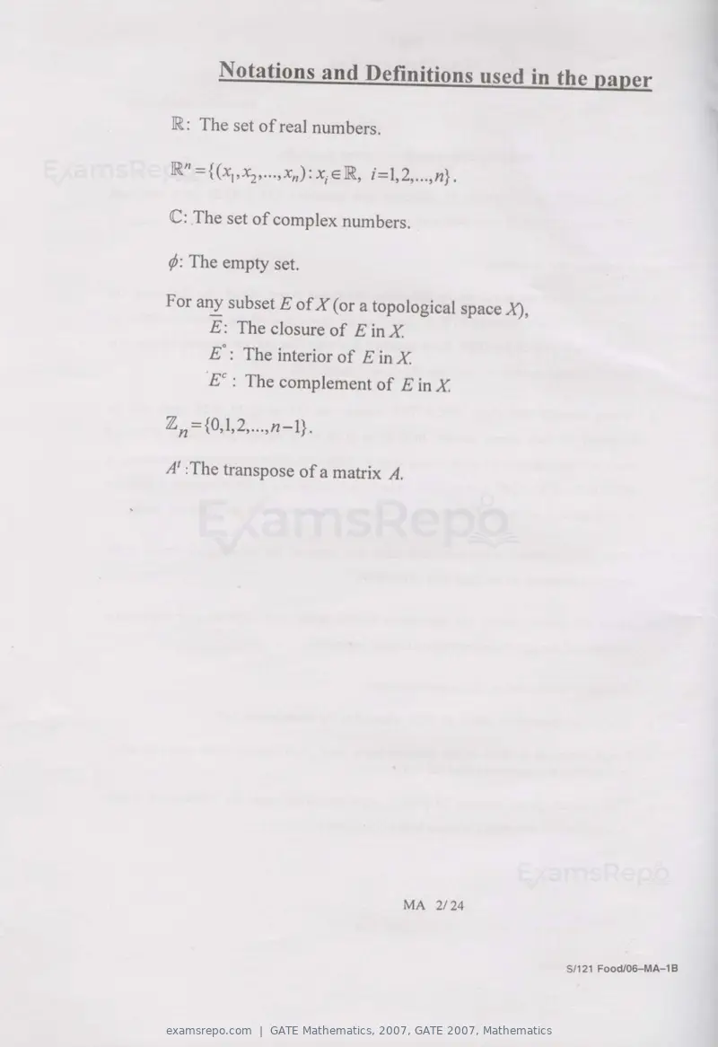 GATE Mathematics 2007 question paper, GATE 2007, Mathematics, page 2 of 20