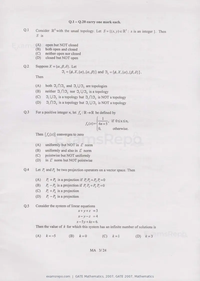 GATE Mathematics 2007 question paper, GATE 2007, Mathematics, page 3 of 20