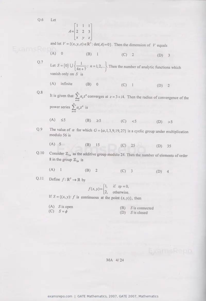 GATE Mathematics 2007 question paper, GATE 2007, Mathematics, page 4 of 20