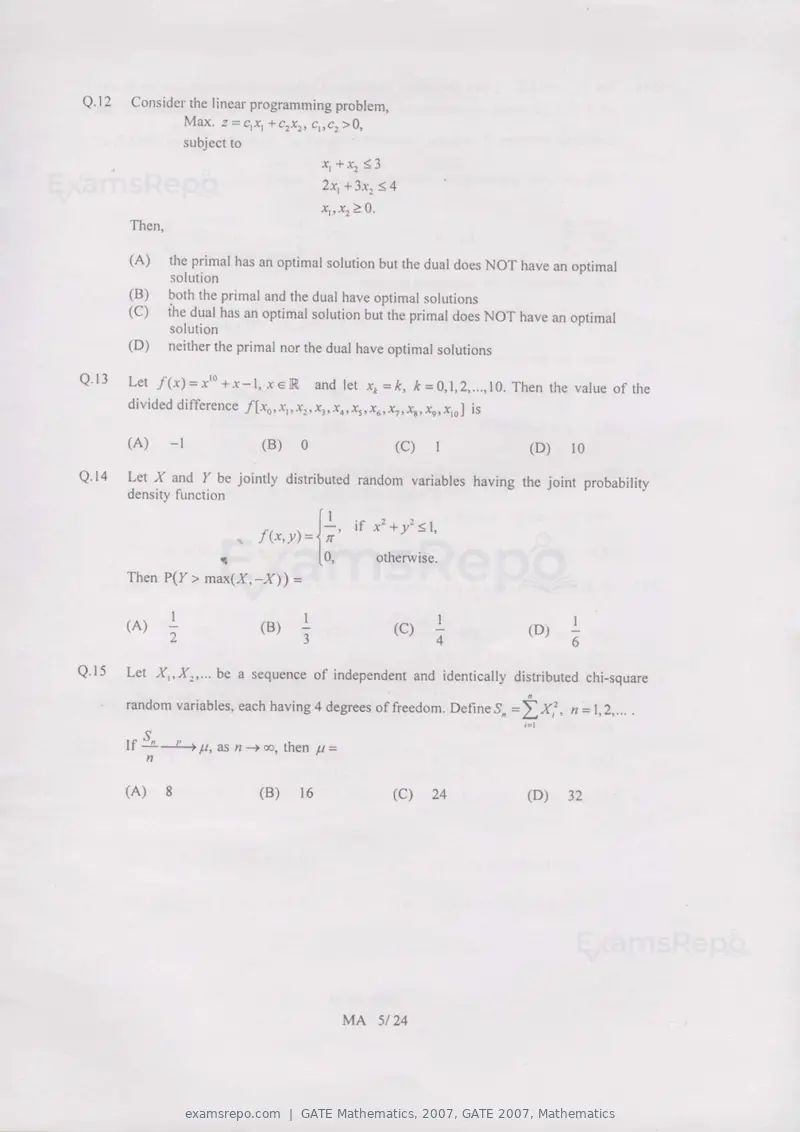 GATE Mathematics 2007 question paper, GATE 2007, Mathematics, page 5 of 20
